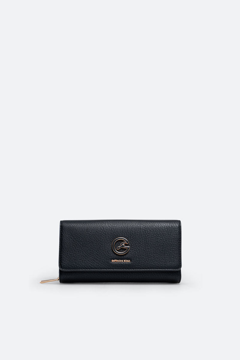 Large Denise Wallet in Black Synthetic Leather