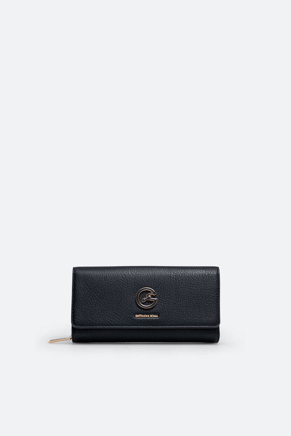 Large Denise Wallet in Black Synthetic Leather