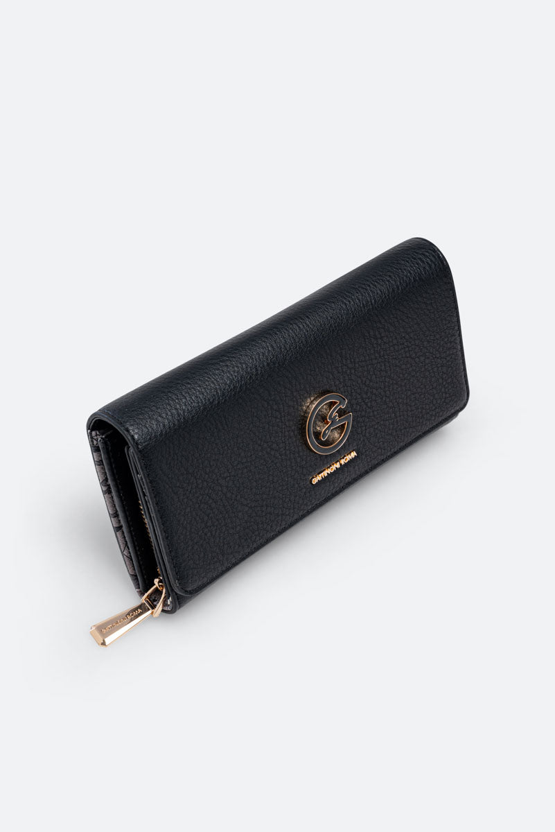 Large Denise Wallet in Black Synthetic Leather