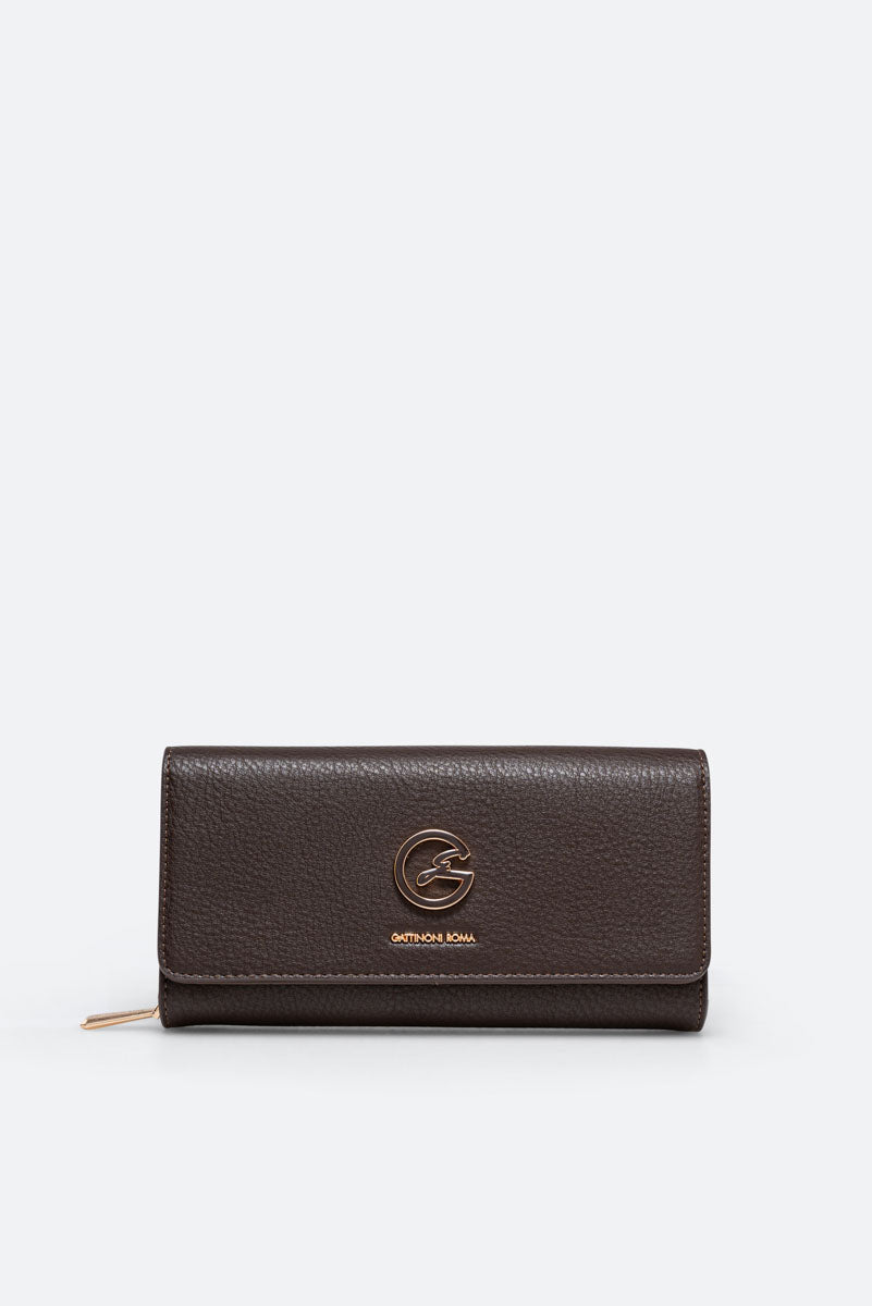 Large Denise Wallet in Synthetic Leather Chocolate