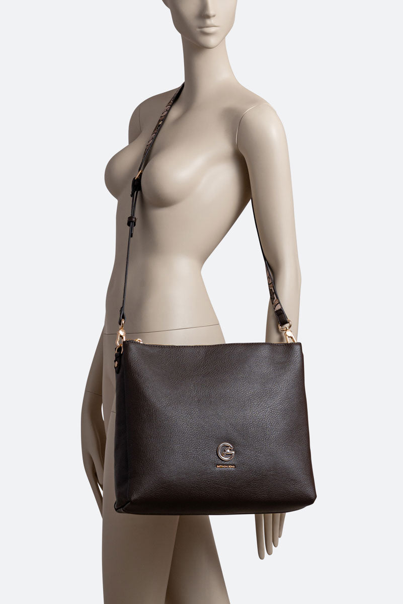 Large Hobo Denise in Synthetic Leather Chocolate