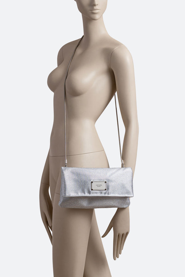 Fluffy clutch in satin and crystals Gray