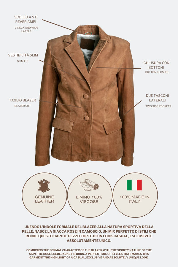 Blazer Rose Camoscio giacca donna 100% vera pelle Made in Italy - Barone Firenze
