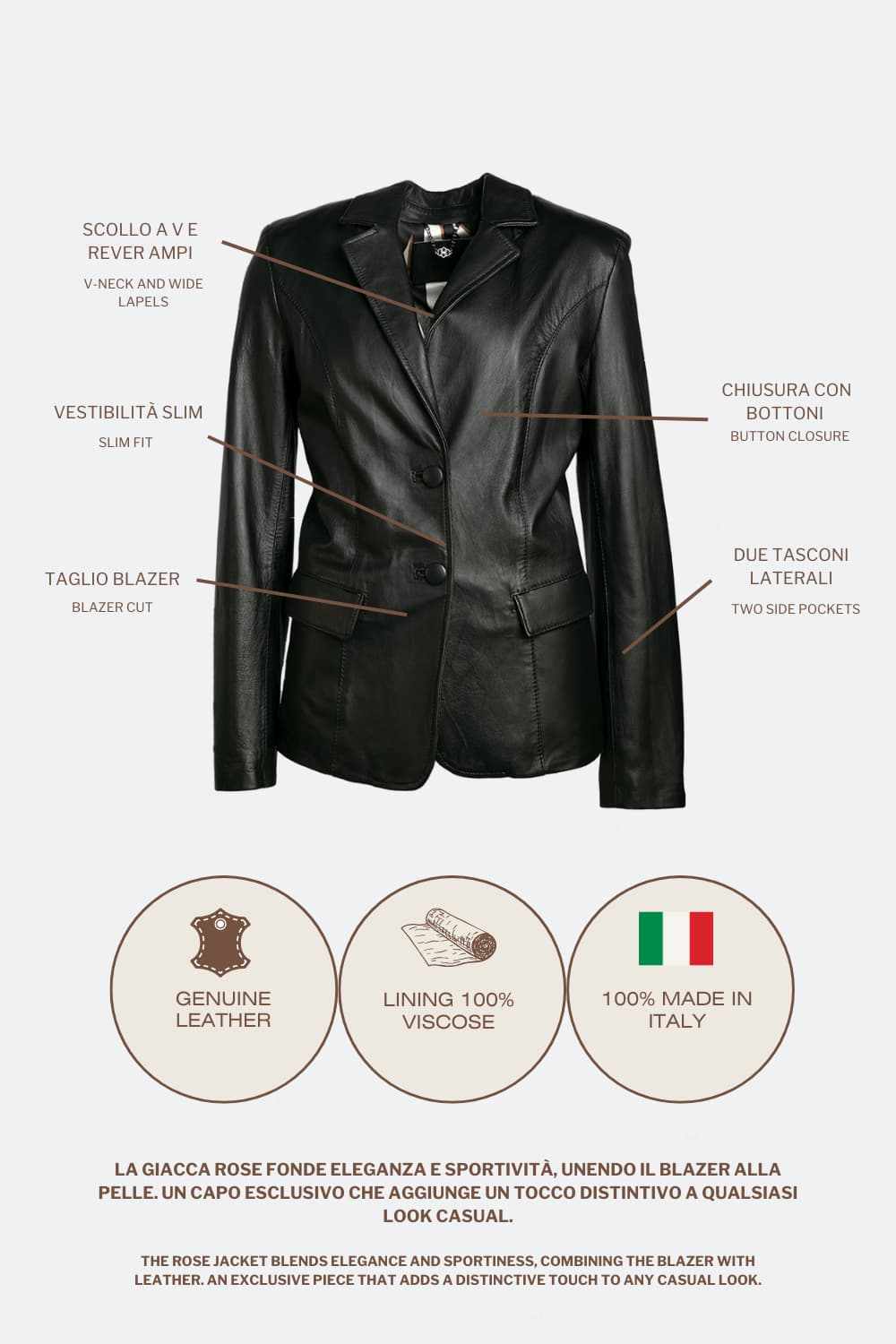 Blazer Rose da donna 100% vera pelle Made in Italy - Barone Firenze
