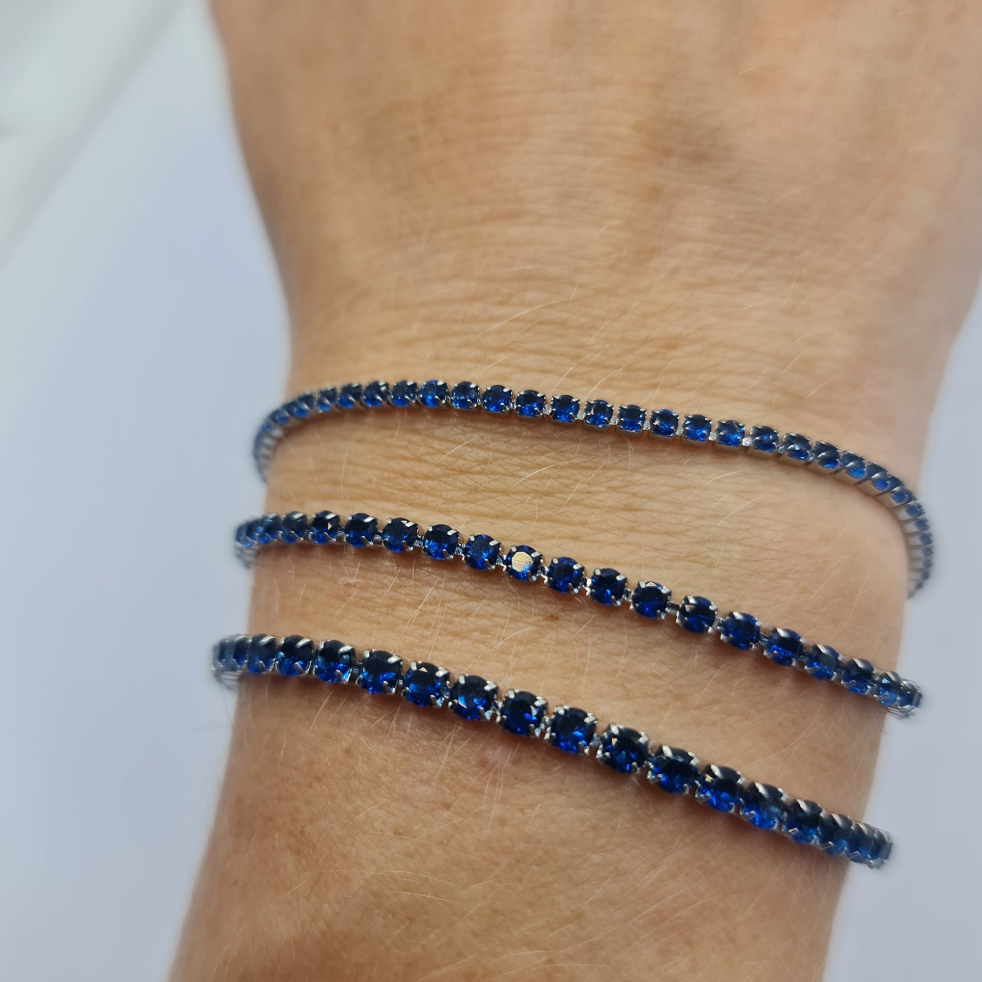 BRACCIALE ACCIAIO TENNIS E ZIRCONI BLU MM 2,00