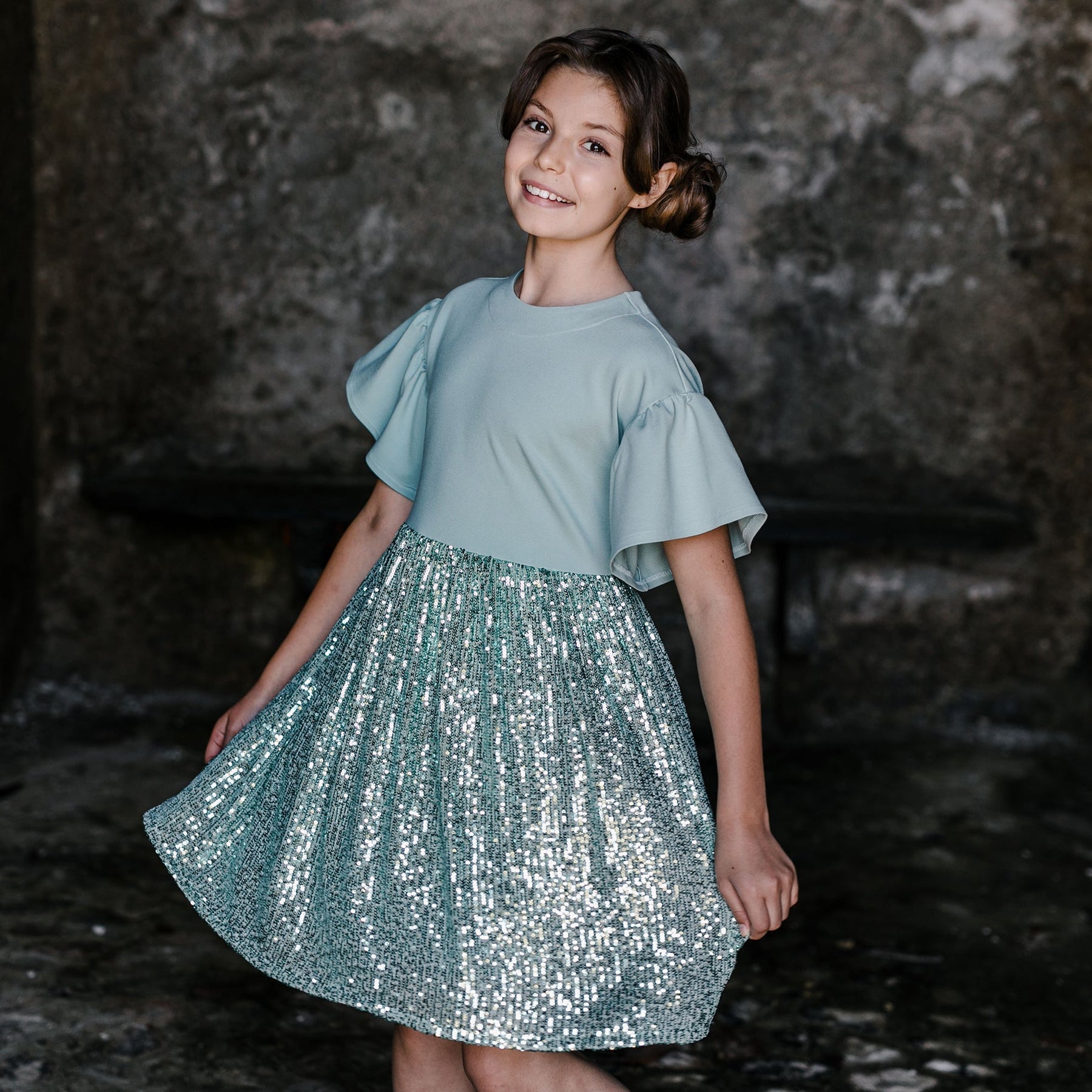 COMBINED DRESS IN MILANO STITCH AND SEQUINS