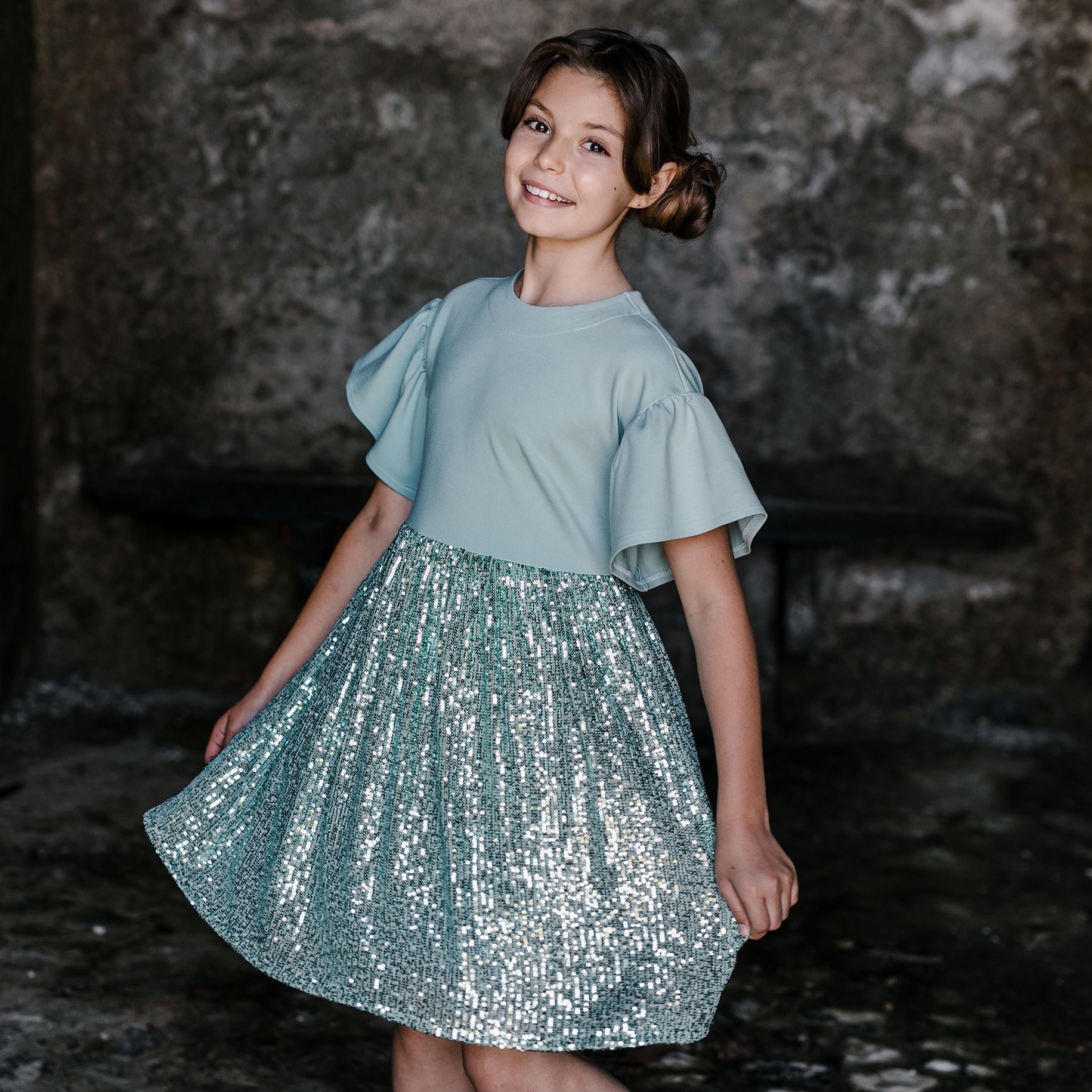COMBINED DRESS IN MILANO STITCH AND SEQUINS