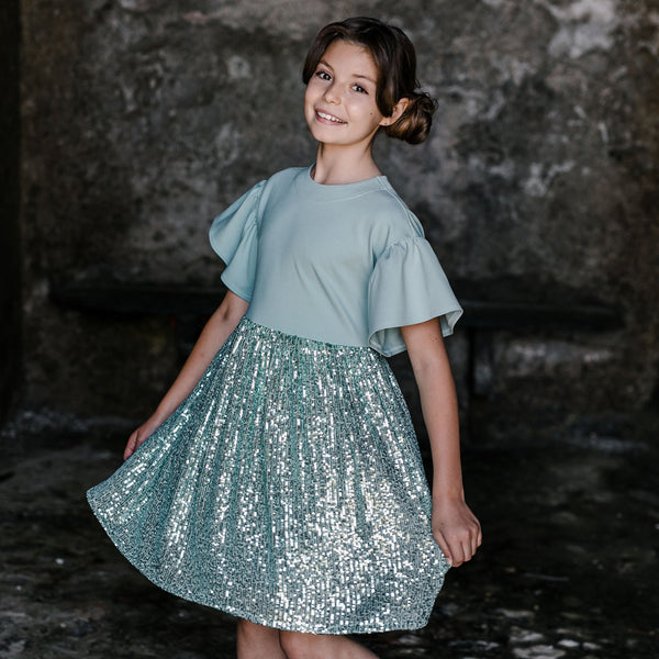 COMBINED DRESS IN MILANO STITCH AND SEQUINS