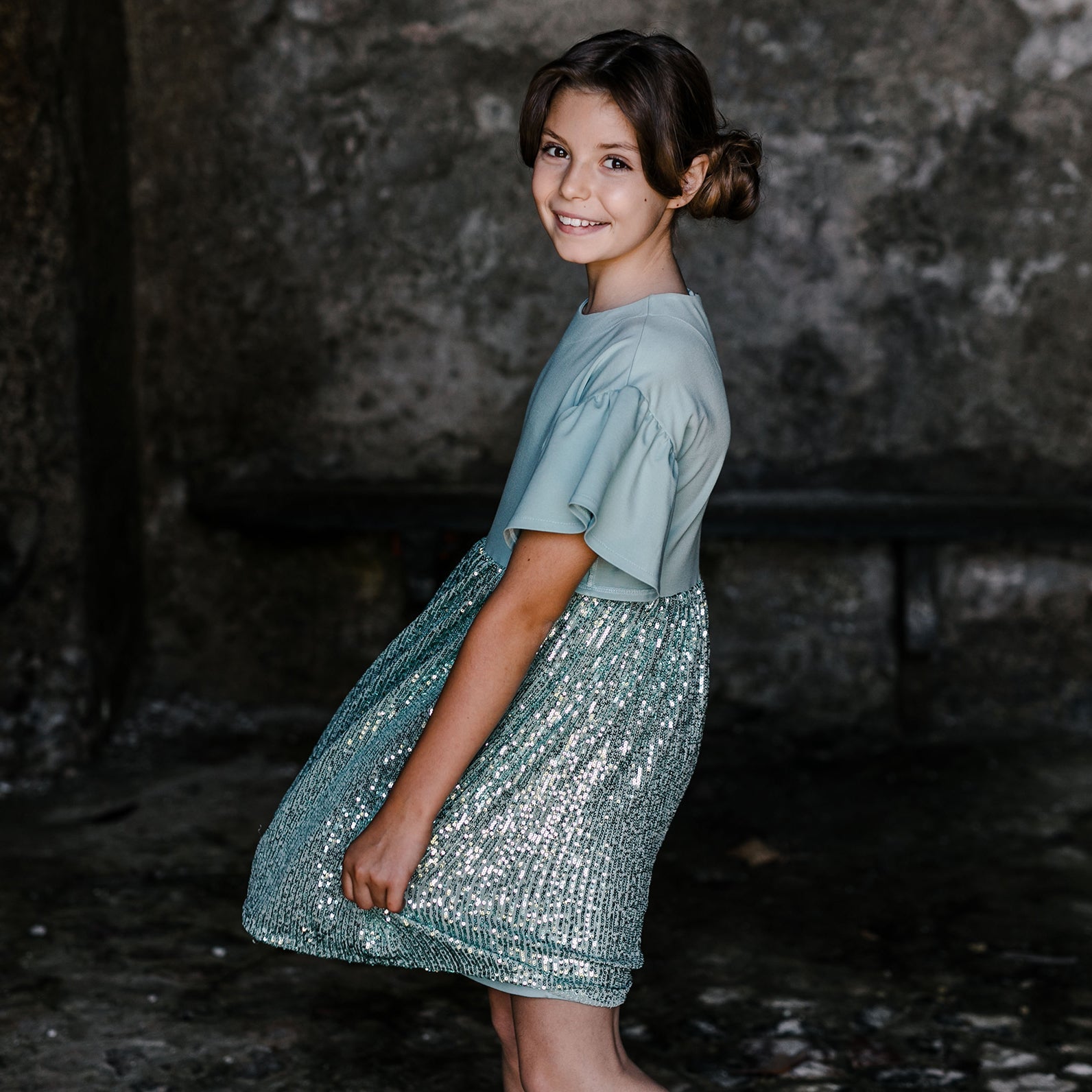 COMBINED DRESS IN MILANO STITCH AND SEQUINS