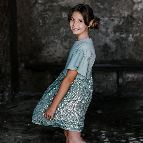 COMBINED DRESS IN MILANO STITCH AND SEQUINS