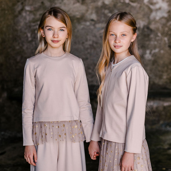 TULLE HEM SWEATER WITH STARS