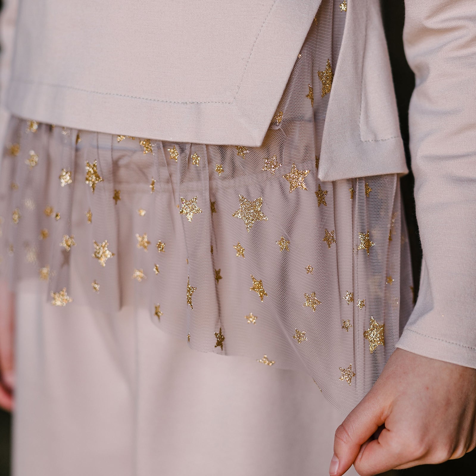 TULLE HEM SWEATER WITH STARS