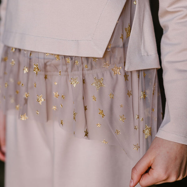 TULLE HEM SWEATER WITH STARS