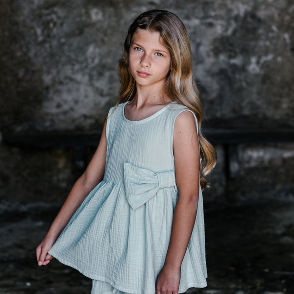 MINT GREEN TOP WITH FRONT BOW