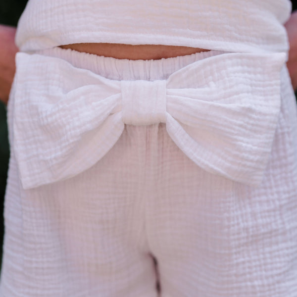 WHITE COTTON GAZE CULOTTE WITH BOW