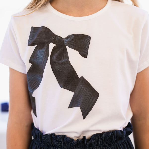 T-SHIRT STAMPA FIOCCO BLU