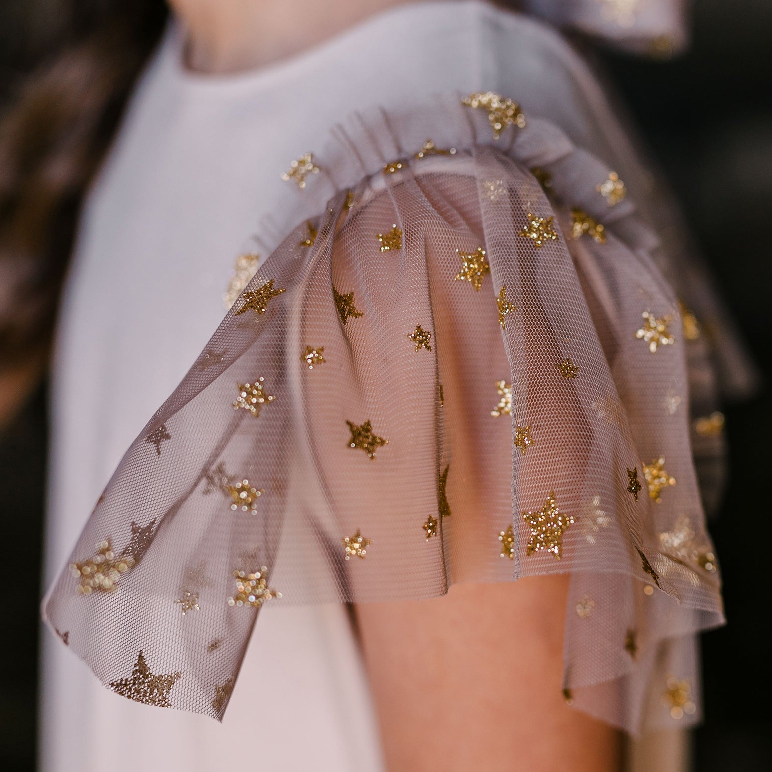 GLITTER STAR TULLE SLEEVE JUMPSUIT