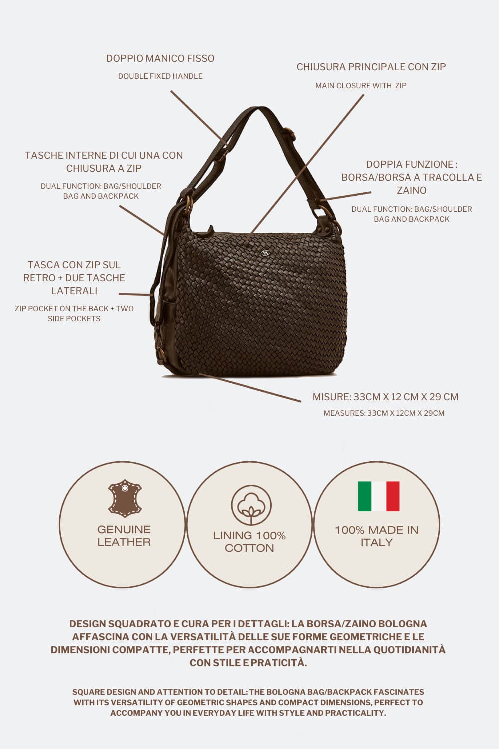 Bologna Intreccio borsa donna 100% vera pelle made in Italy - Barone Firenze