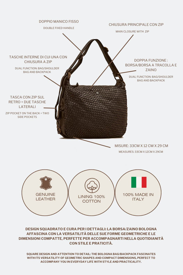 Bologna Intreccio borsa donna 100% vera pelle made in Italy - Barone Firenze