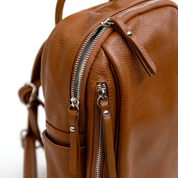 BOSTON - Leather Backpack with Pockets