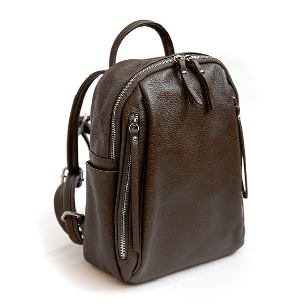 BOSTON - Backpack with dark brown leather pockets