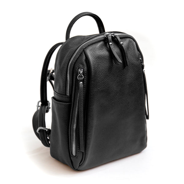 BOSTON - Black Leather Pocket Backpack