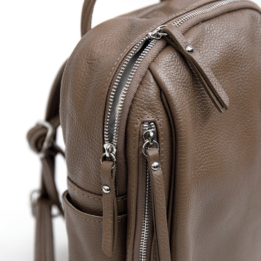 BOSTON - Taupe Leather Pocket Backpack