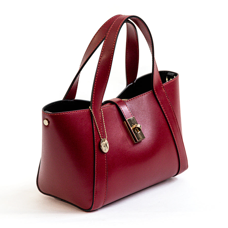 BOXY - Elegant Ruby Leather Handbag