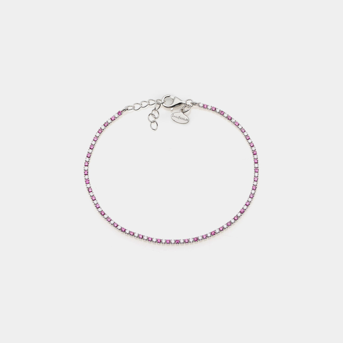 Rhodium-plated silver tennis bracelet with red and white zirconia mm 1.5