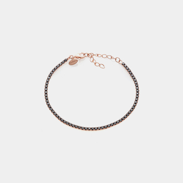 Bracciale argento rosato tennis e zirconi neri mm 2,0