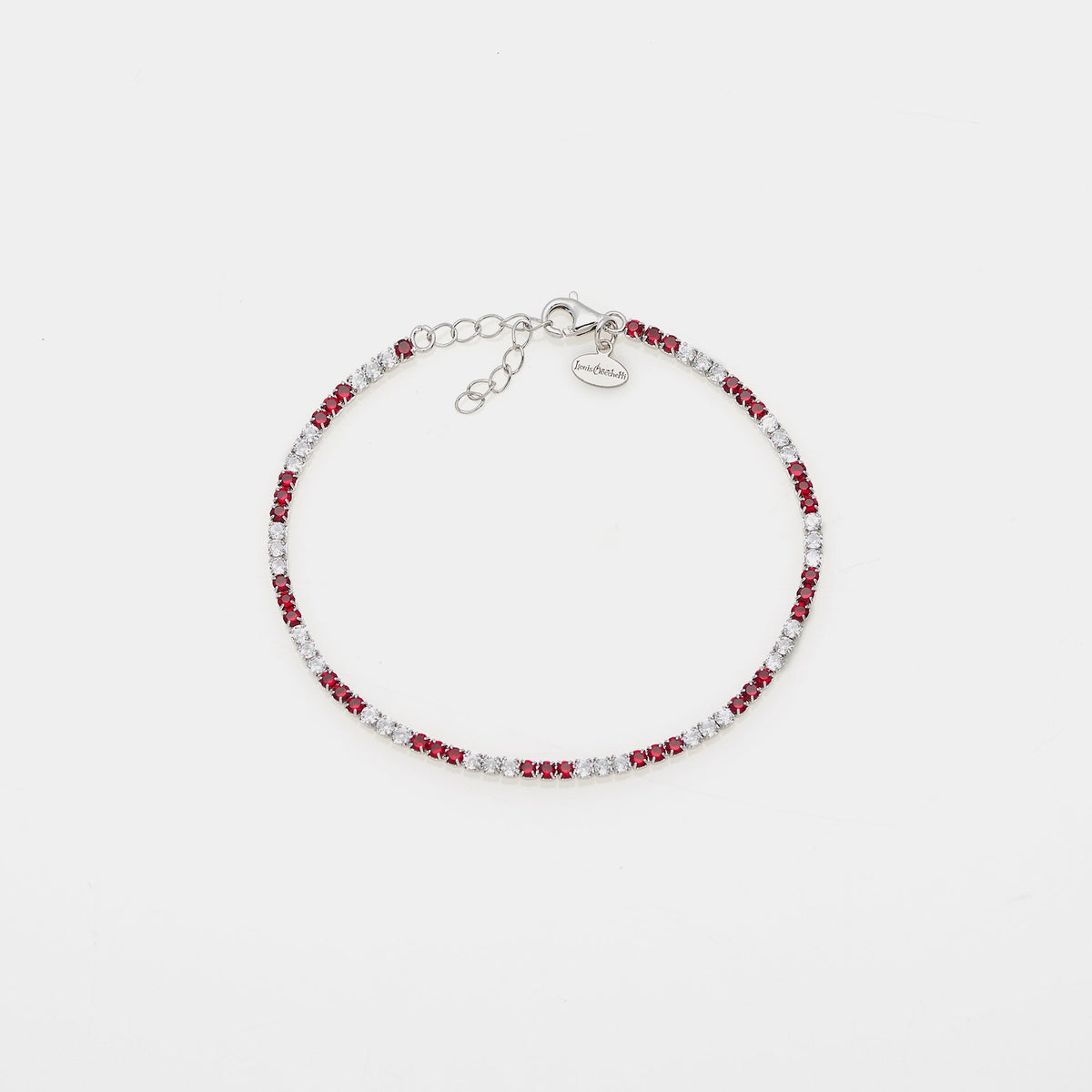 Rhodium-plated silver tennis bracelet with red and white zirconia mm 2.0