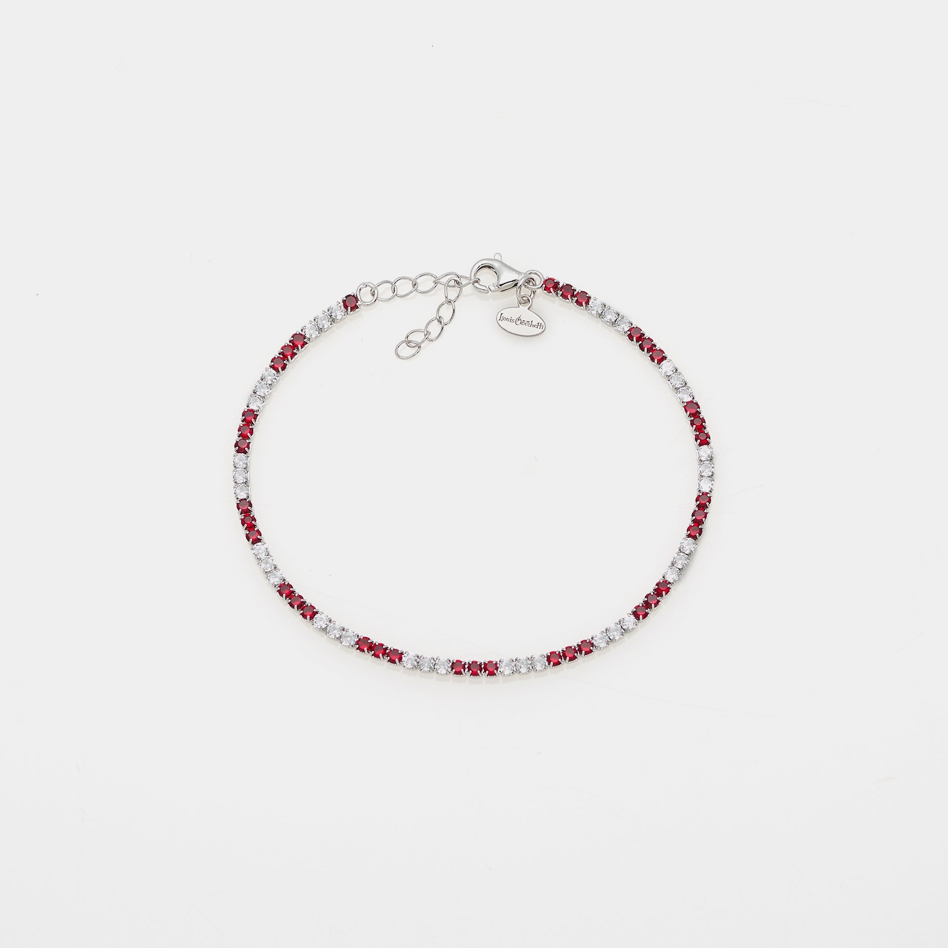 Rhodium-plated silver tennis bracelet with red and white zirconia mm 2.0