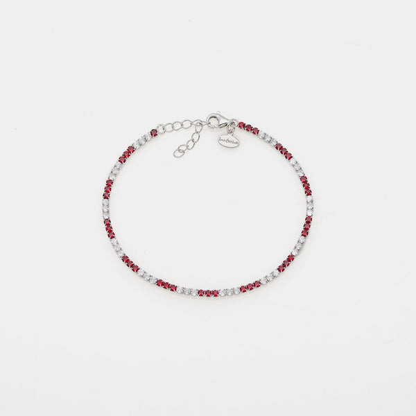 Rhodium-plated silver tennis bracelet with red and white zirconia mm 2.0
