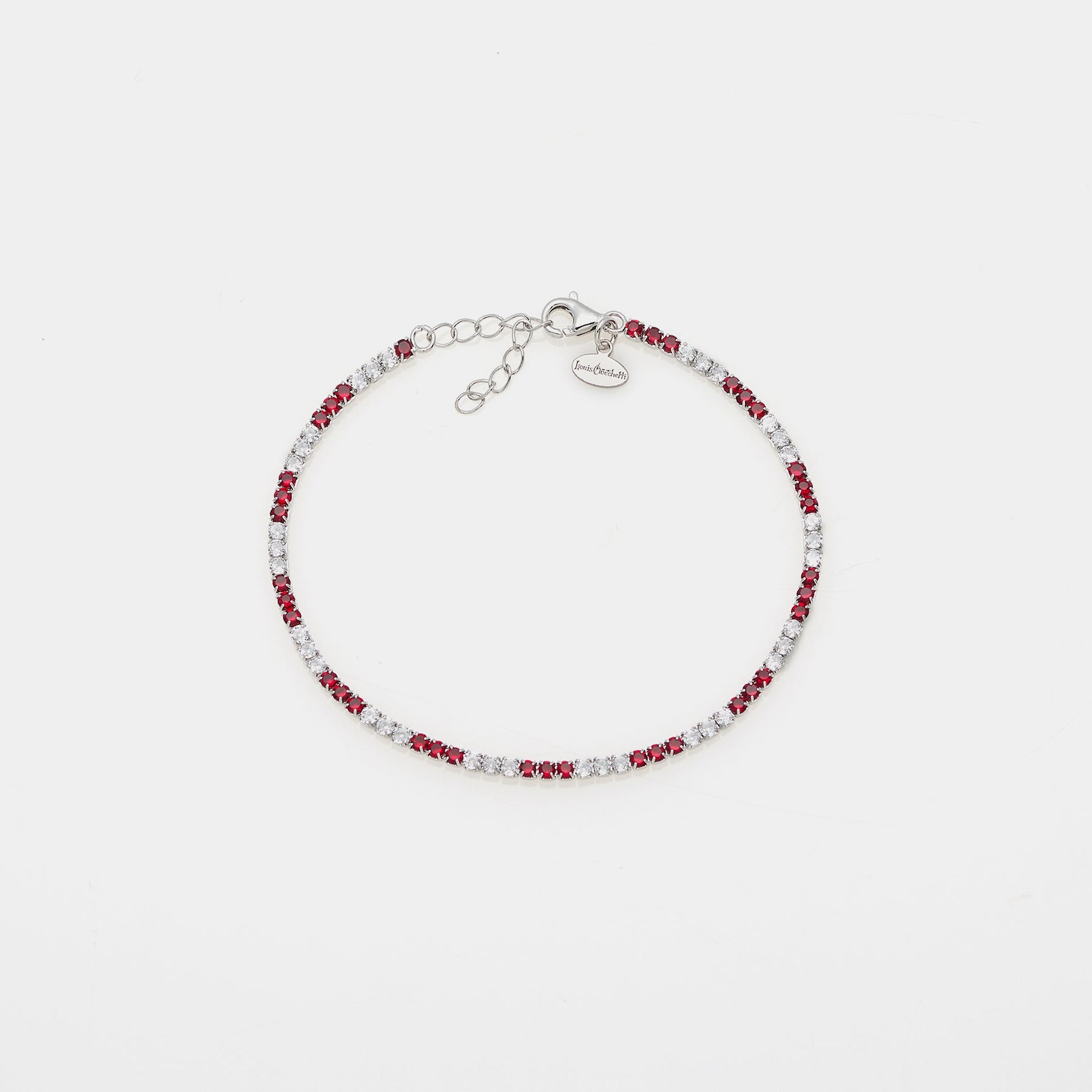 Rhodium-plated silver tennis bracelet with red and white zirconia mm 2.0