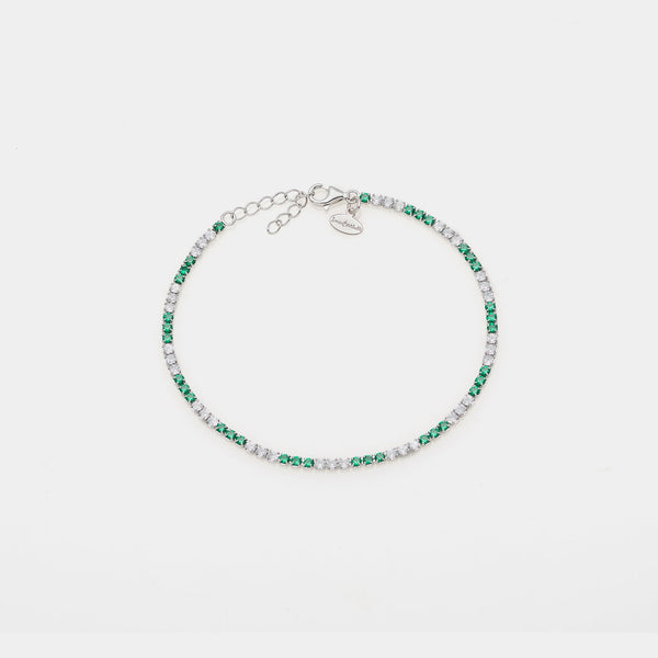 Rhodium-plated silver tennis bracelet with green and white zirconia mm 2.0