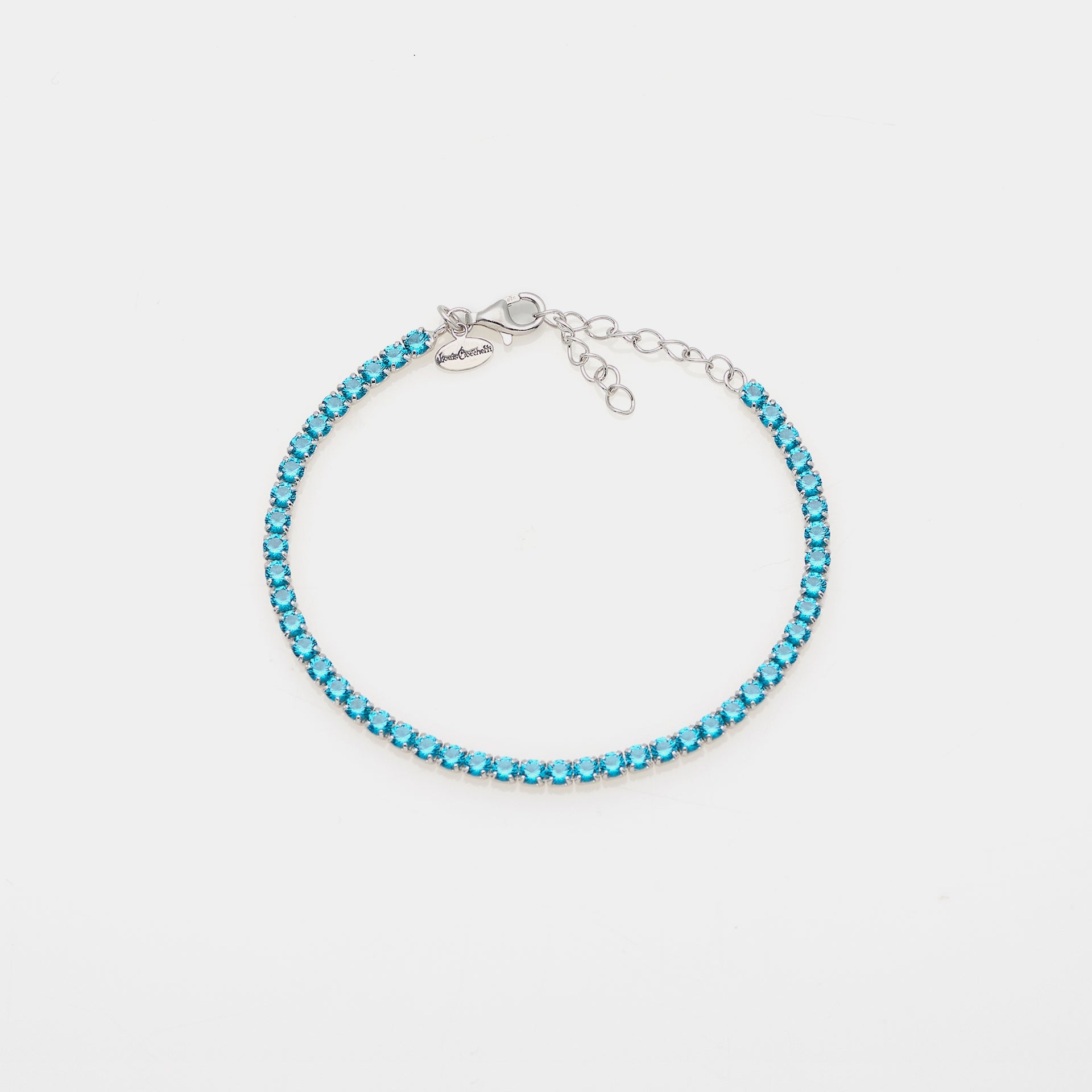 Rhodium-plated silver tennis bracelet with light blue zircons mm 3.0