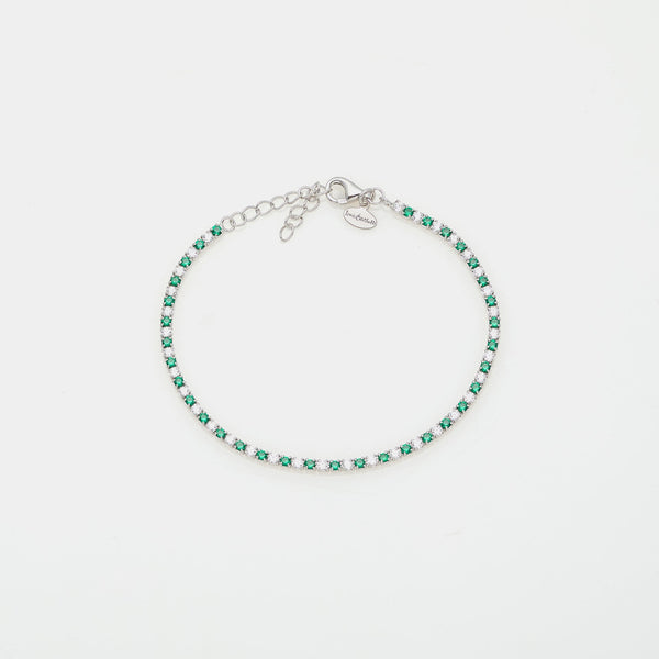 Rhodium-plated silver tennis bracelet with green and white zirconia 2.0 mm