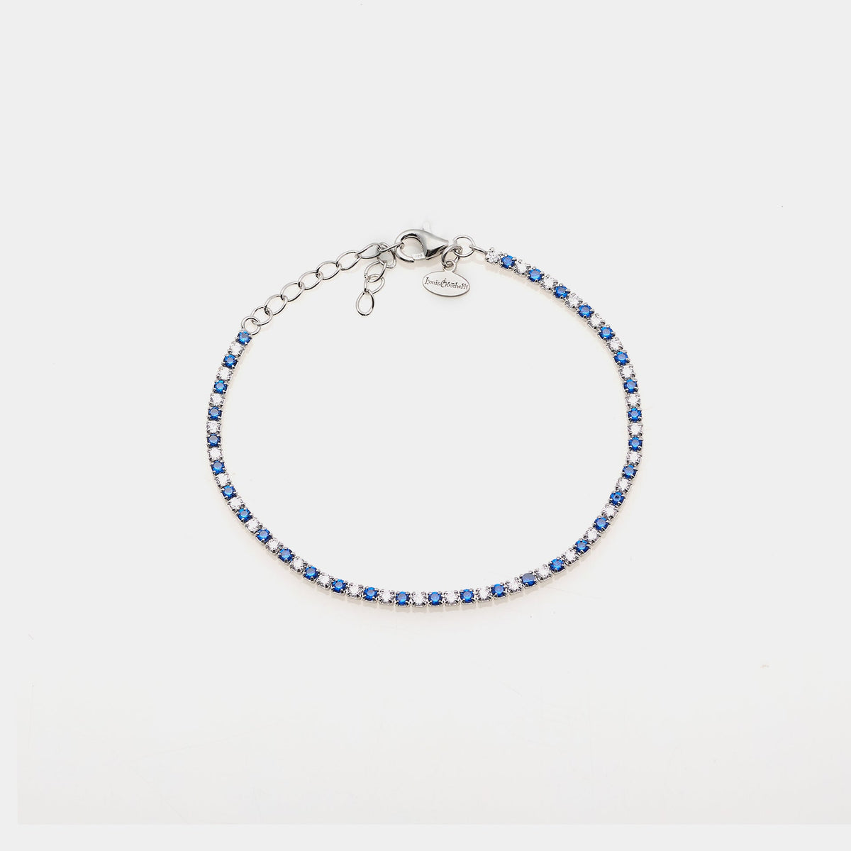 Rhodium-plated silver tennis bracelet with blue and white zirconia mm 2.0