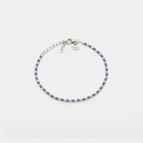 Rhodium-plated silver tennis bracelet with blue and white zirconia mm 2.0