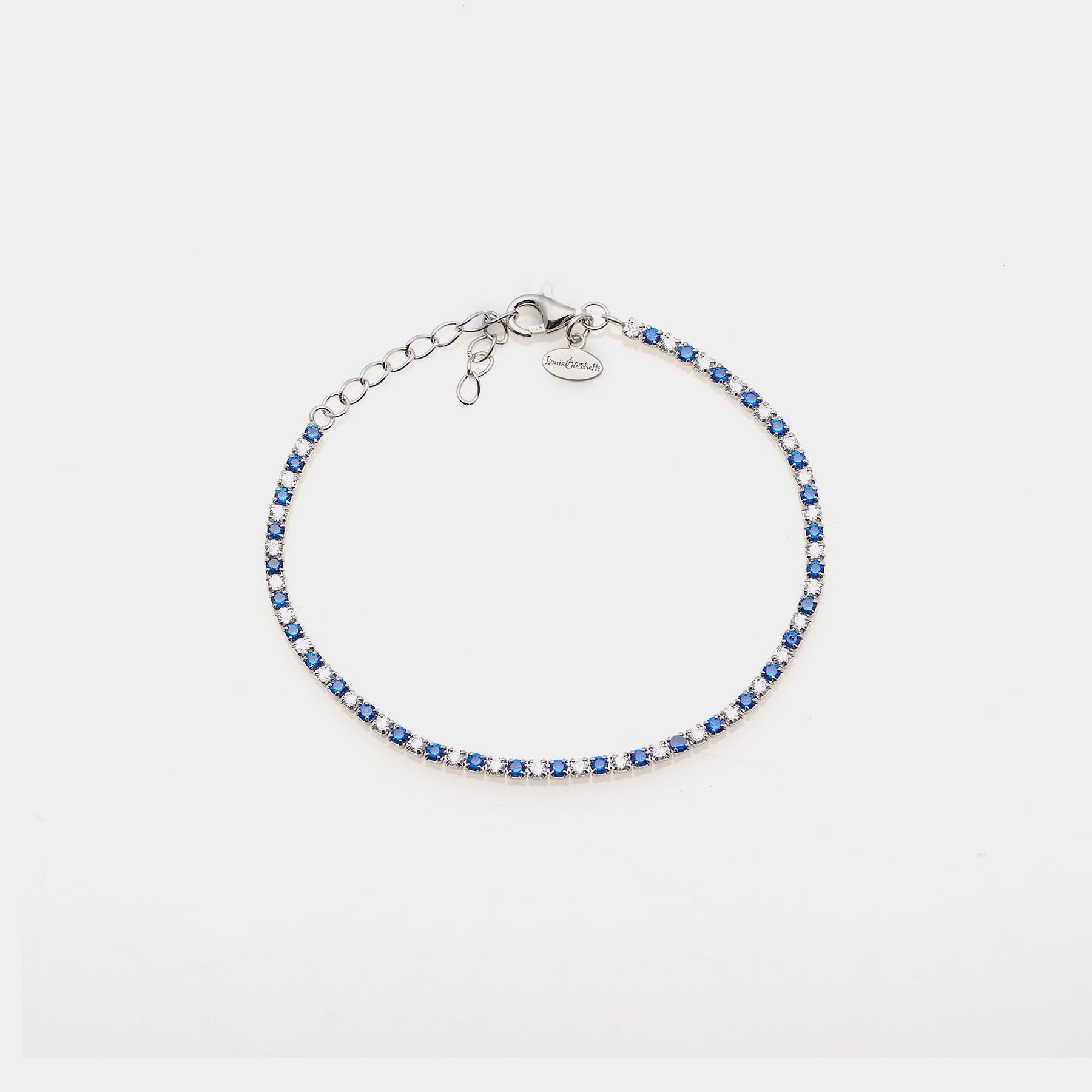 Rhodium-plated silver tennis bracelet with blue and white zirconia mm 2.0