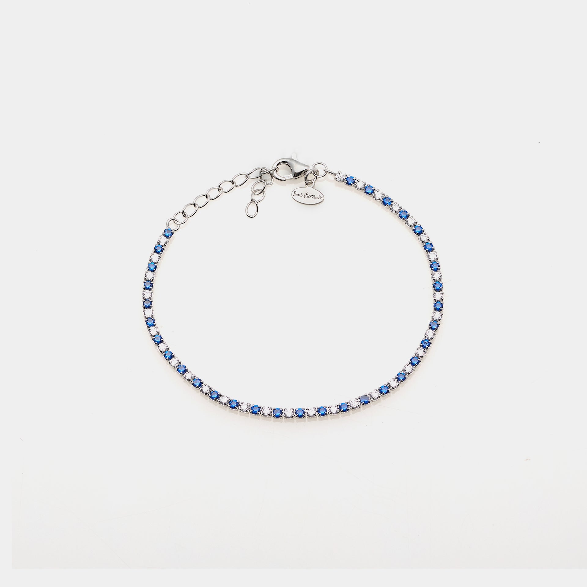 Rhodium-plated silver tennis bracelet with blue and white zirconia mm 2.0