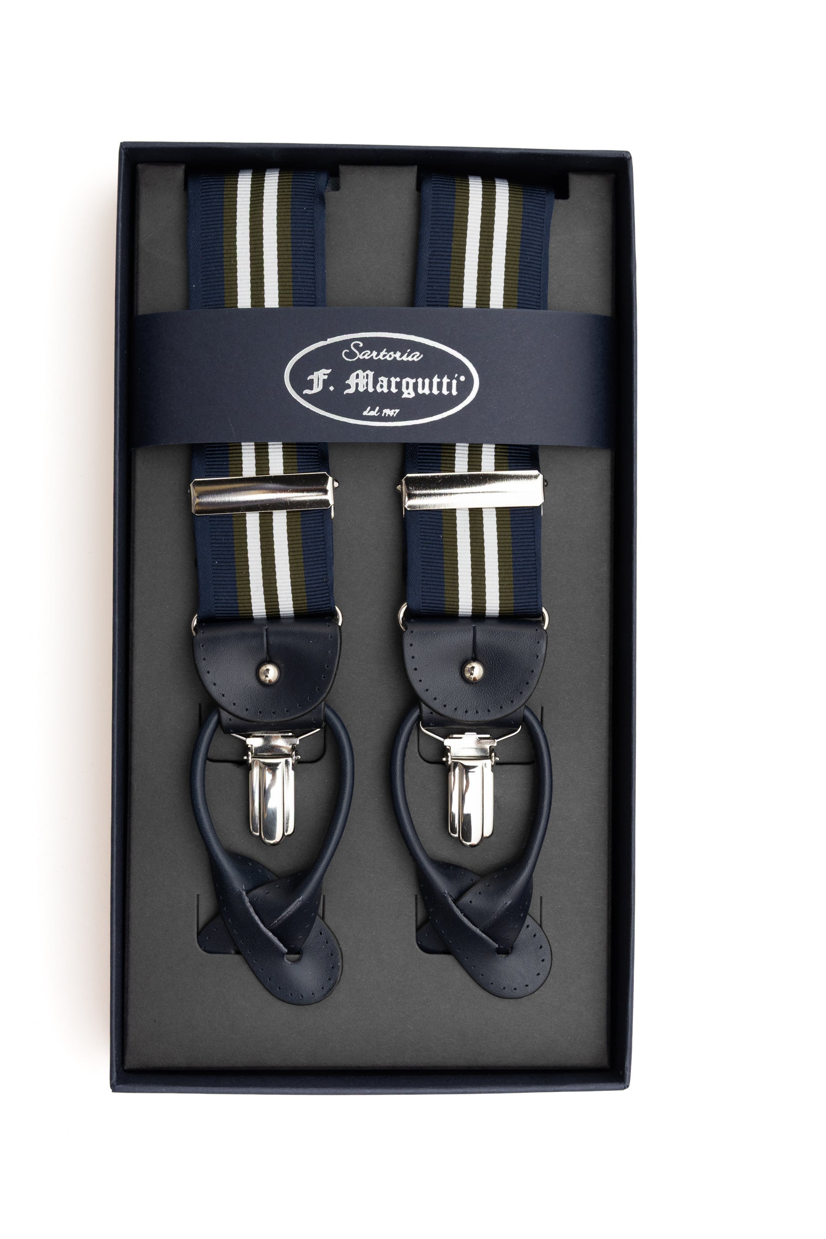 Green Striped Fabric Suspenders