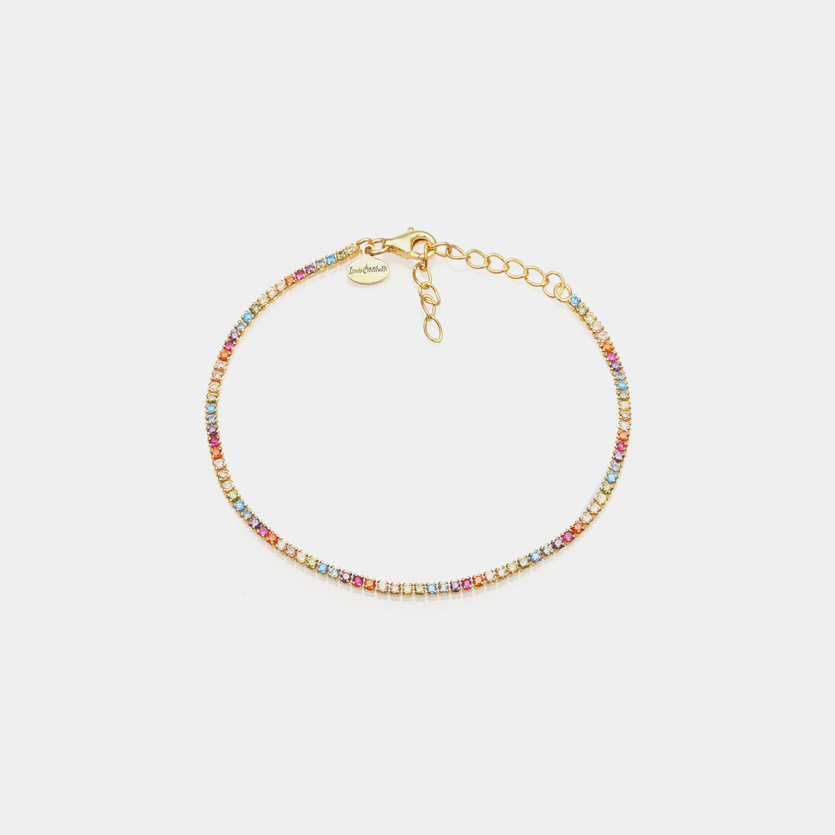 Gold-plated silver tennis bracelet with multicolor rainbow zirconia mm 1.5