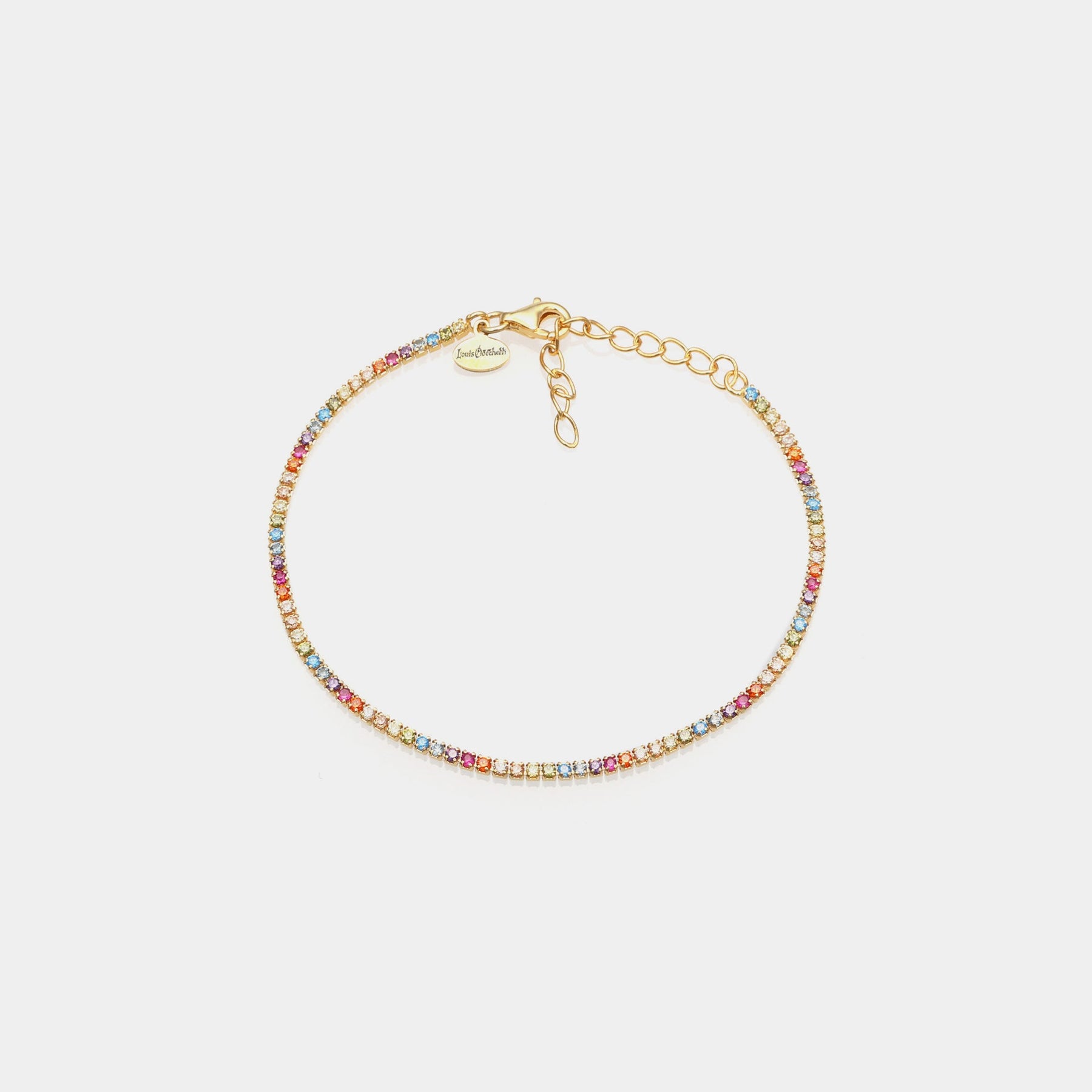 Gold-plated silver tennis bracelet with multicolor rainbow zirconia mm 1.5