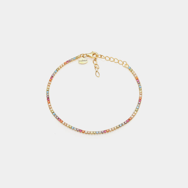 Gold-plated silver tennis bracelet with multicolor rainbow zirconia mm 1.5
