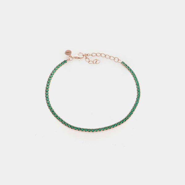 Bracciale argento rosato tennis e zirconi verdi mm 2,0