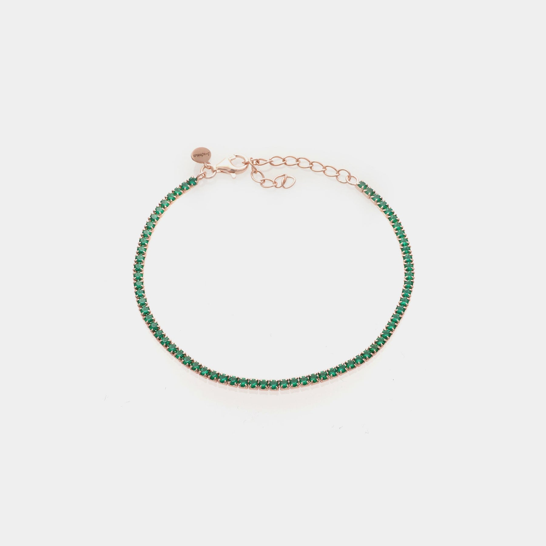 Rose gold silver tennis bracelet with green zircons mm 2.0