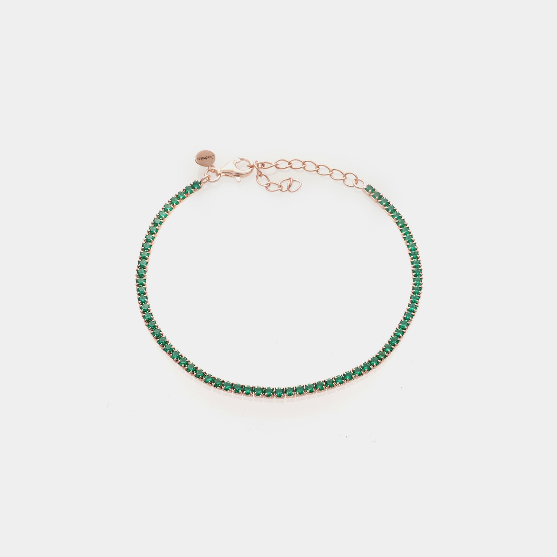 Rose gold silver tennis bracelet with green zircons mm 2.0