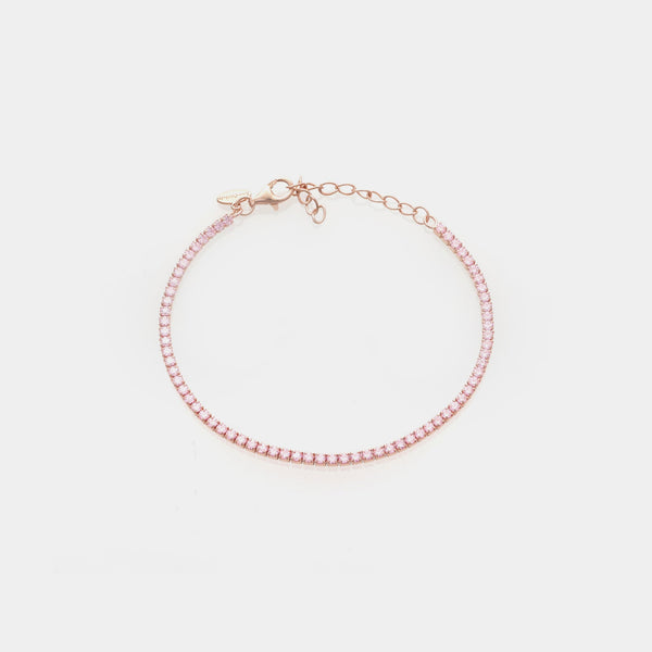 Rose Gold Silver Tennis Bracelet with Light Pink Zirconia 2.0 mm
