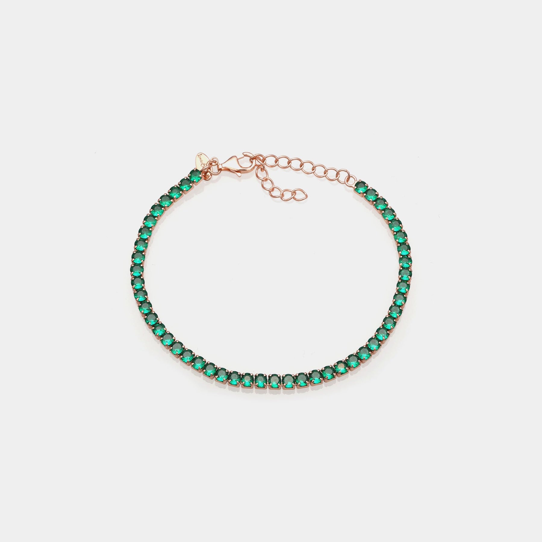 Rose gold silver tennis bracelet with green zircons mm 3.0